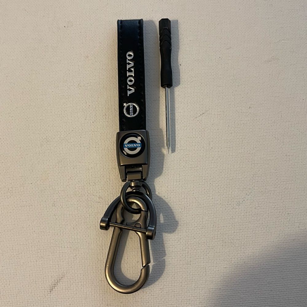 Volvo Logo Key Fob Keychain in Black Leather NWT